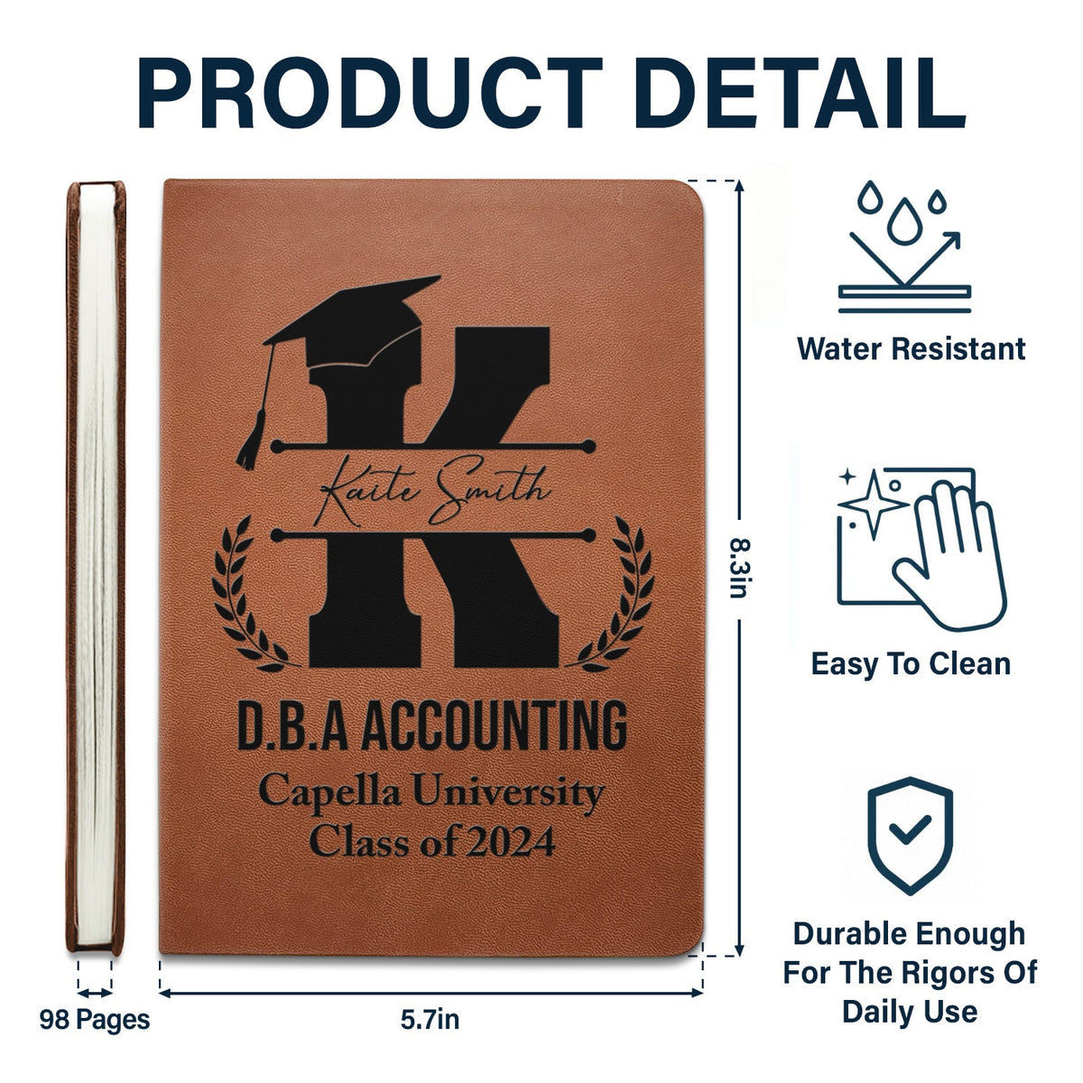 Monogram Graduation Ceremony - Graduation Gift, Gift For Friends - Personalized Leather Journal