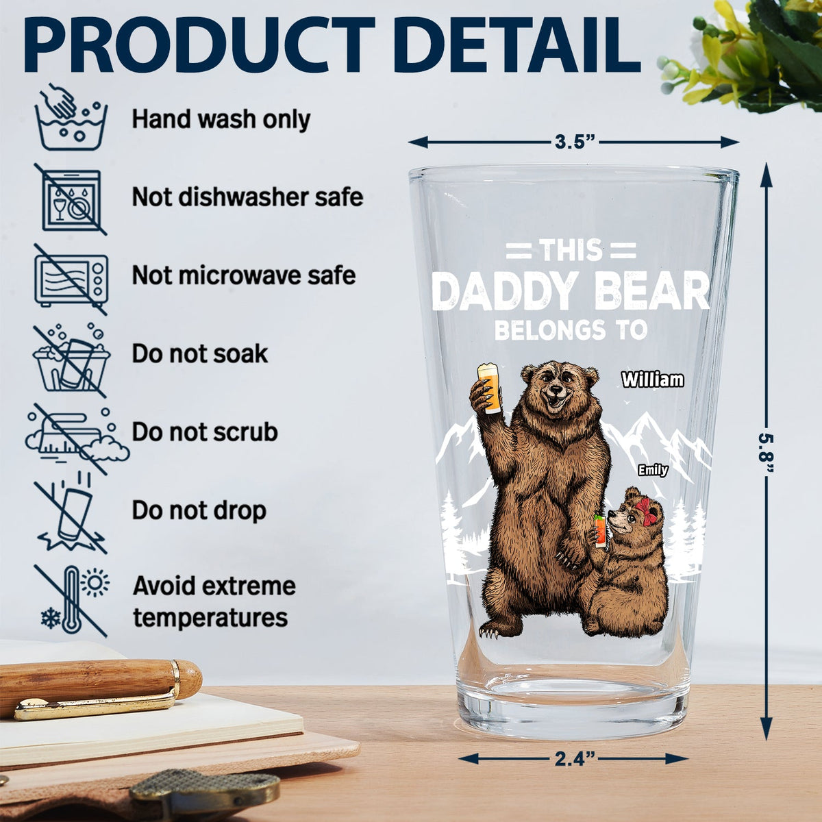 This Papa Bear Belongs To - Personalized Beer Glass