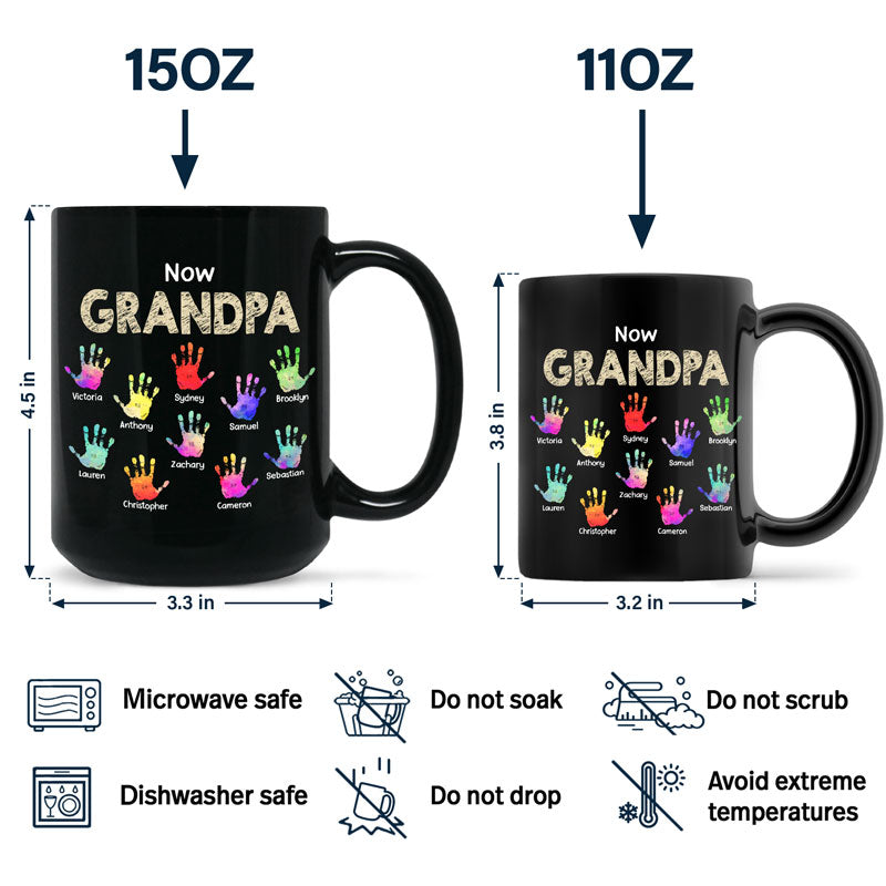 First Dad Now Grandpa Handprints - Personalized Black Mug
