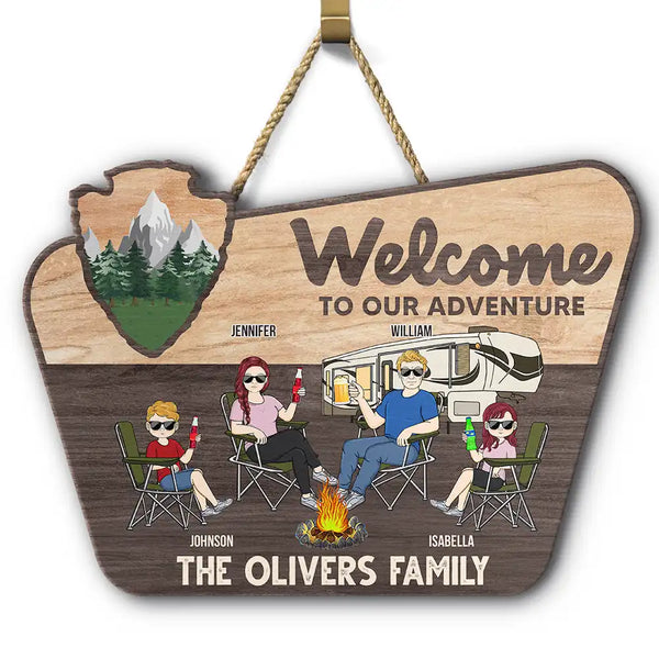 Welcome To Our Adventure - Personalized Custom Shaped Wood Sign