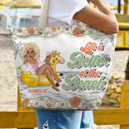 Flamingo Float Just A Girl Who Loves Beach - Personalized Beach Bag