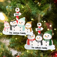 Snowman Family - Personalized Wooden Cutout Ornament