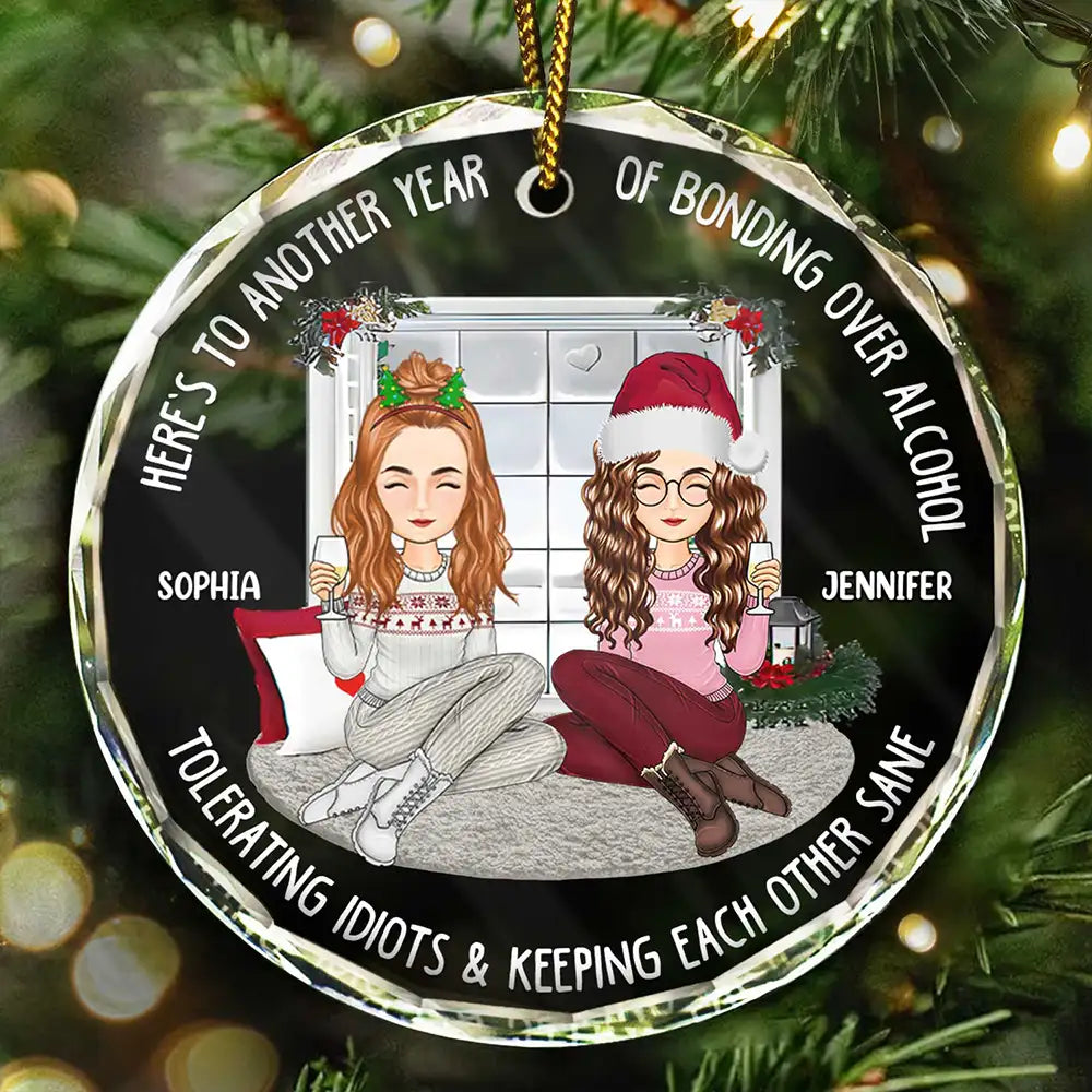 Gift For Bestie - Christmas Window Bestie Here's To Another Year Of Bonding - Personalized Circle Glass Ornament