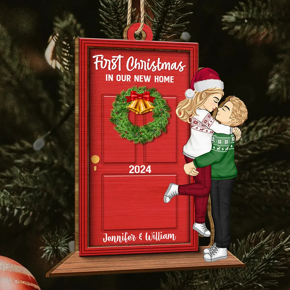 Gift For Couples, Gift For Husband, Gift For Wife, Gift For Boyfriend, Gift For Girlfriend - First Christmas In Our New Home - Personalized Wooden Cutout Ornament
