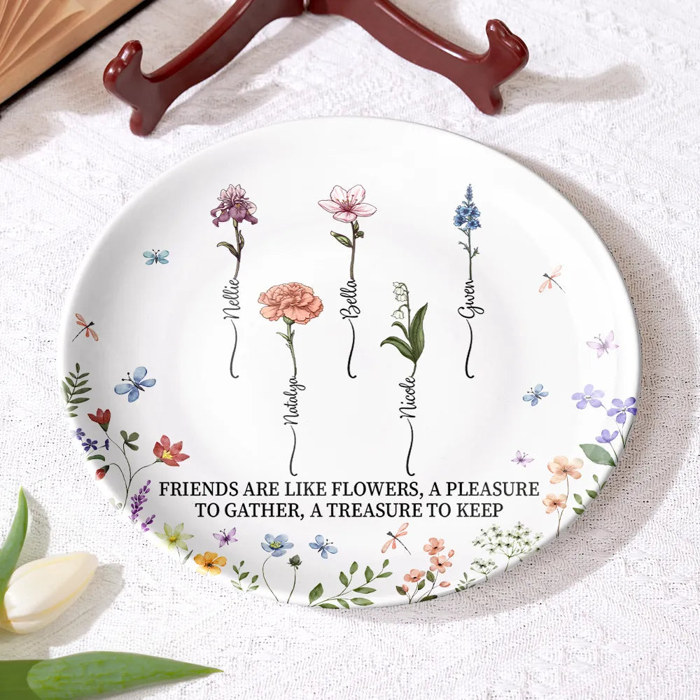 Gift For Bestie,Old Best friends,Happy - Birth Flower Grow An Old Friend - Personalized Ceramic Plate