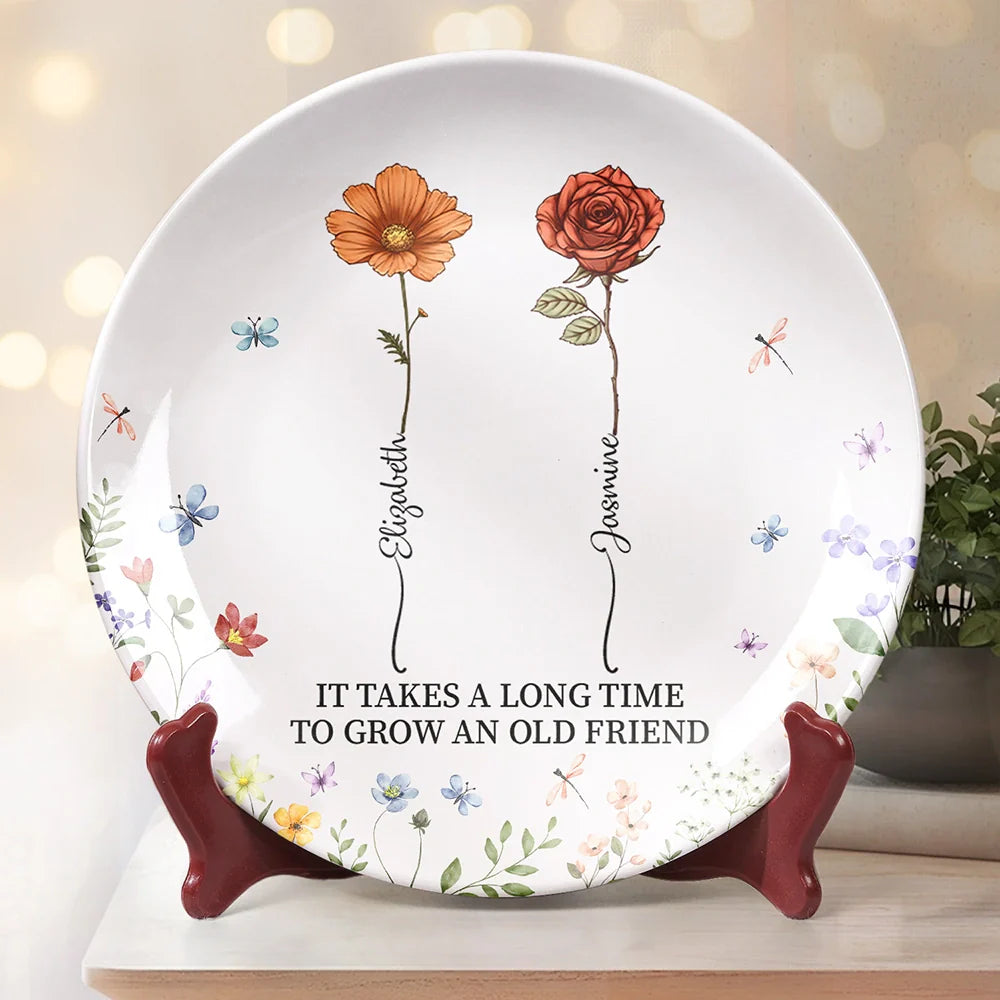Birth Flower Grow An Old Friend - Personalized Ceramic Plate