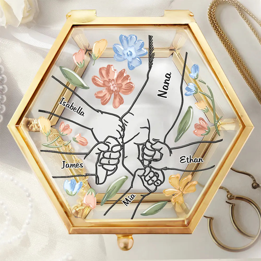 Hand In Hand I'll Protect You Mom Grandma - Personalized Glass Jewelry Box