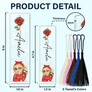 Reading,Gift For Yourself,Gift For Women,Happy - Birth Month Flower Reading Girl - Personalized Acrylic Bookmark