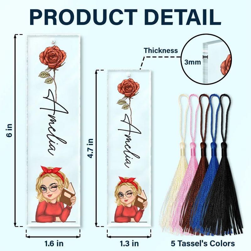 Reading,Gift For Yourself,Gift For Women,Happy - Birth Month Flower Reading Girl - Personalized Acrylic Bookmark