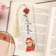 Reading,Gift For Yourself,Gift For Women,Happy - Birth Month Flower Reading Girl - Personalized Acrylic Bookmark
