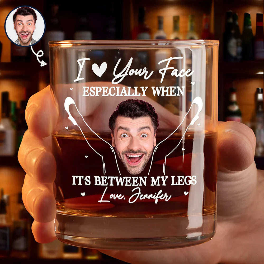 Custom Photo Couple Love Your Face - Personalized Whiskey Glass