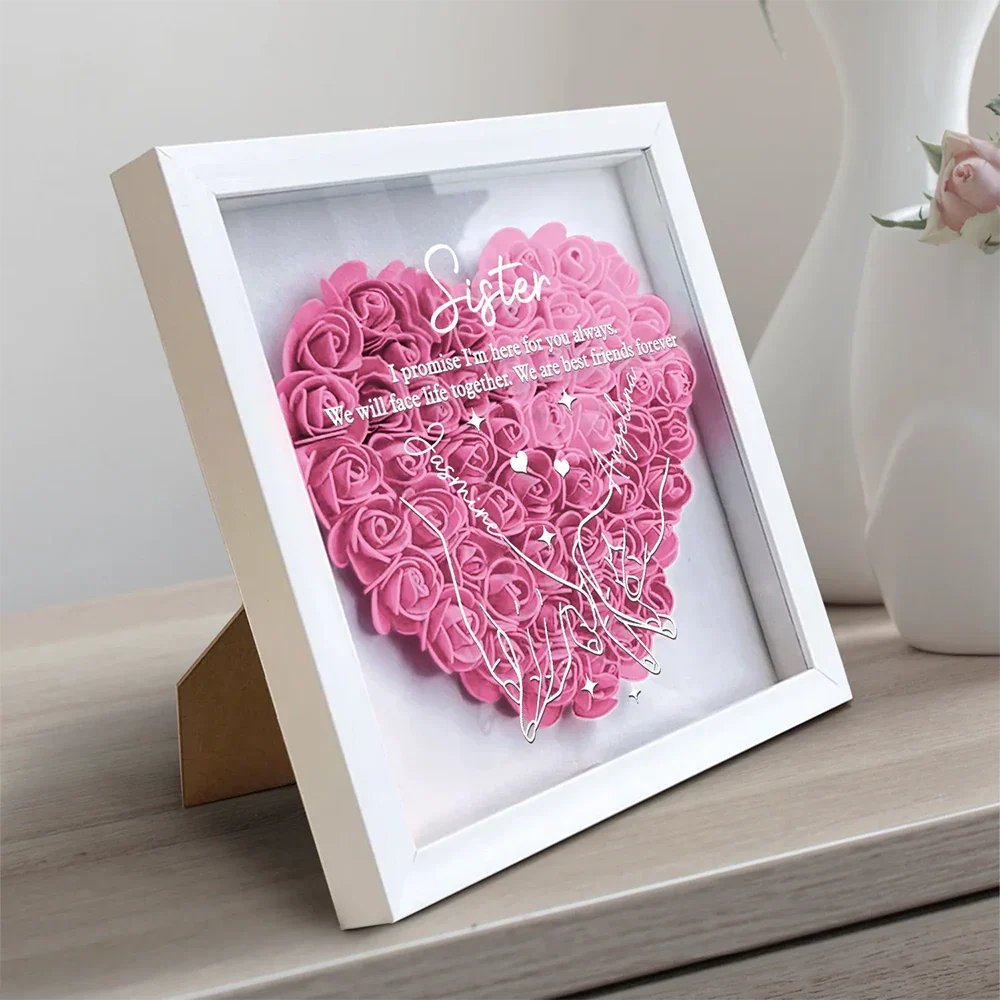 Gift For Bestie, Gift For Sisters - I Promise You Won't Have To Face Them Alone - Personalized Flower Shadow Box