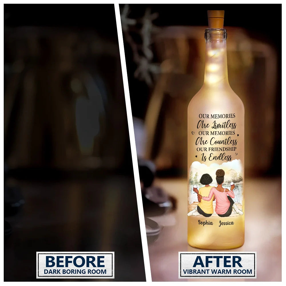 Gift For Bestie - A True Friendship Is A Journey Without An End - Personalized Bottle Light