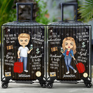 Gift For Couples,Gift For Husband,Gift For Wife,Gift For Boyfriend,Gift For Girlfriend,Travel,Happy - Couple Travel Partners For Life - Personalized Combo 2 Clear Luggage Covers
