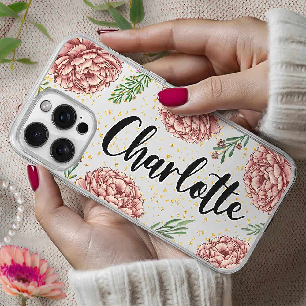 Birth Month Flower & Name - Personalized Clear Phone Case