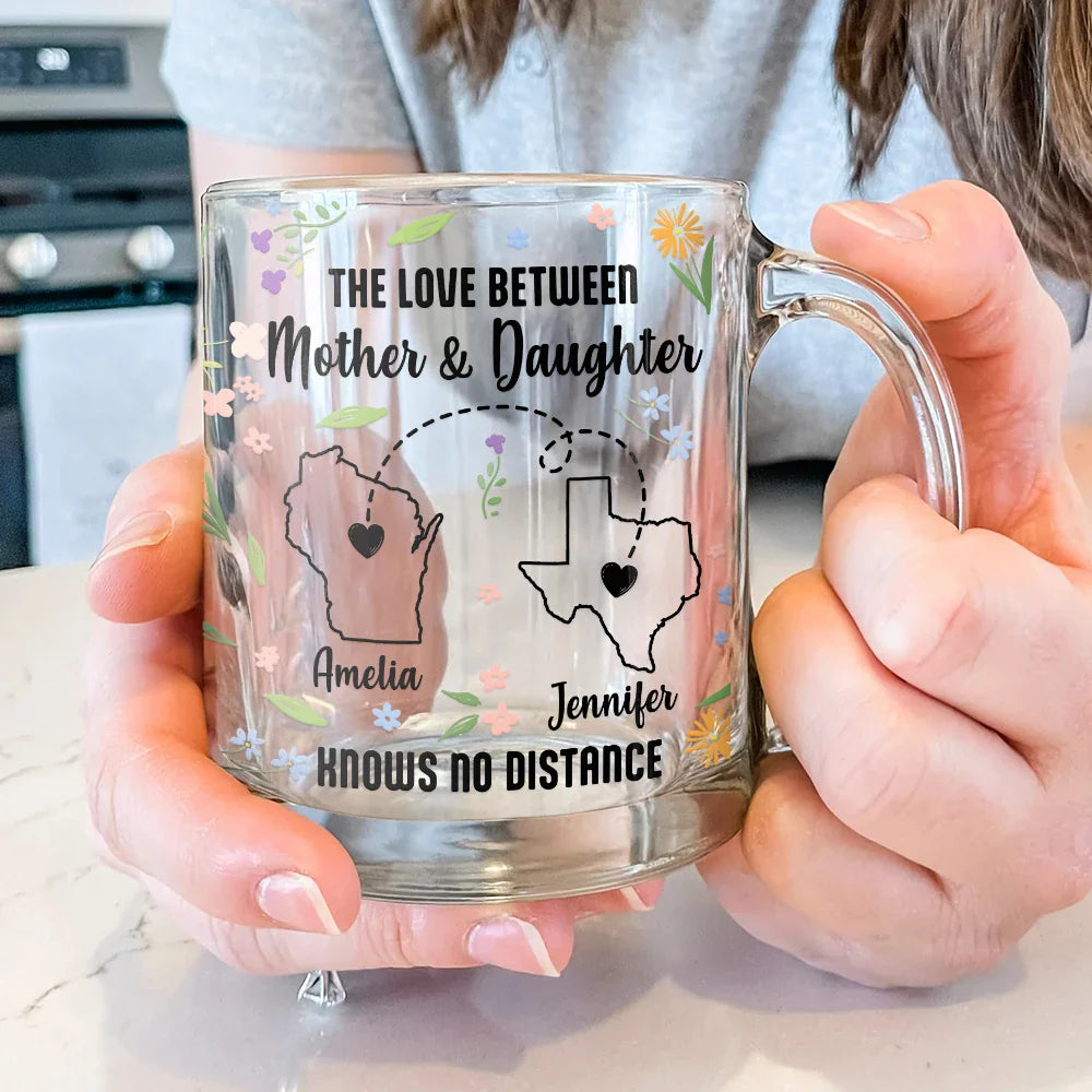 Gift For Mother,Mom,Daughters - Mother Daughter Forever Linked Together Wild Flower State - Personalized Glass Mug