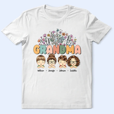 Grandma Nana Floral Title - Personalized T Shirt
