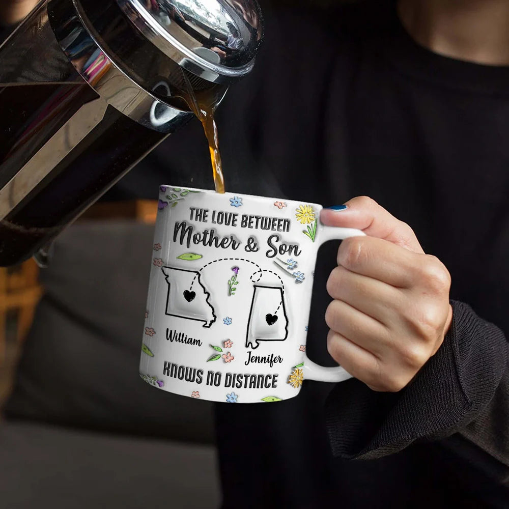 Gift For Mother,Mom - Children,Long Distance - The Love Between Mother & Daughter State - 3D Inflated Effect Printed Mug, Personalized White Edge-to-Edge Mug