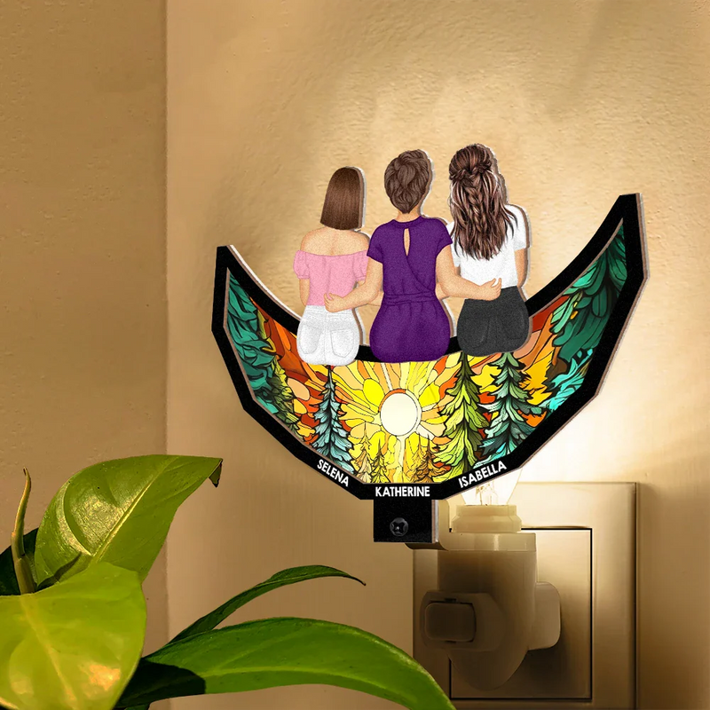 Gift For Women,Gift For Mother,Gift For Grandma,Gift For Daughter,Gift For Son,Gift For Sisters,Gift For Sibling,Daughters,Children,Mom,Sons,Grandma,Grandkids - Grandma Mom And Children Sitting On The Moon - Personalized Plug-in Night Light