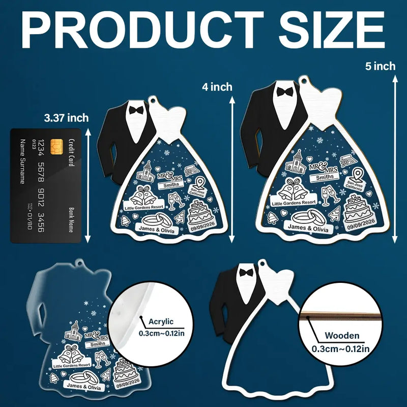 First Christmas Ornament Couple Bride & Groom - Personalized 2-Layered Mix Ornament