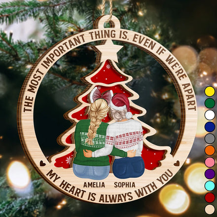 Long Distance Friends My Heart Stays With You - Personalized 2-Layered Wooden Ornament