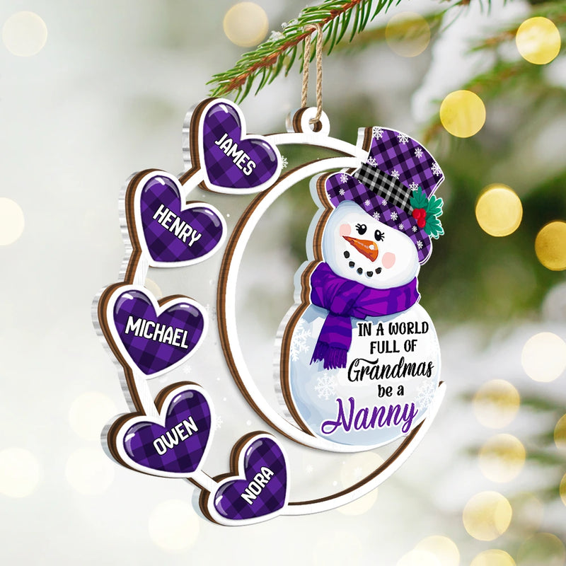 Gift For Yourself,Gift For Women,Gift For Grandma,Christmas,Love - Snowwoman World Full Of Grandmas - Personalized 2-Layered Mix Ornament