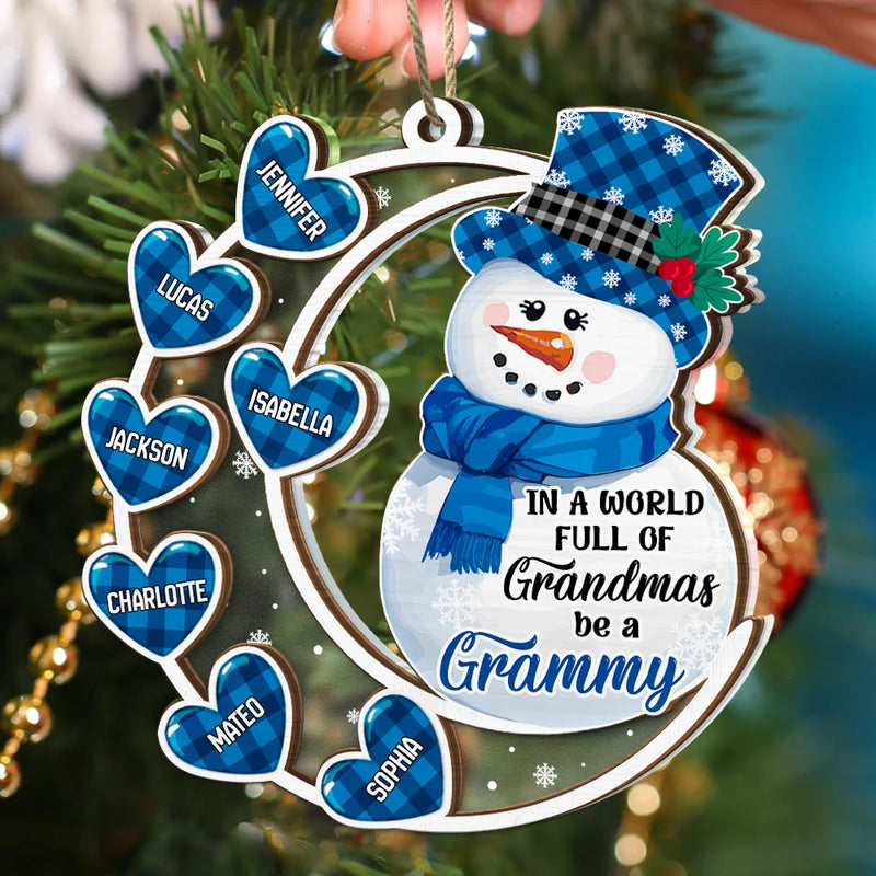 Gift For Yourself,Gift For Women,Gift For Grandma,Christmas,Love - Snowwoman World Full Of Grandmas - Personalized 2-Layered Mix Ornament