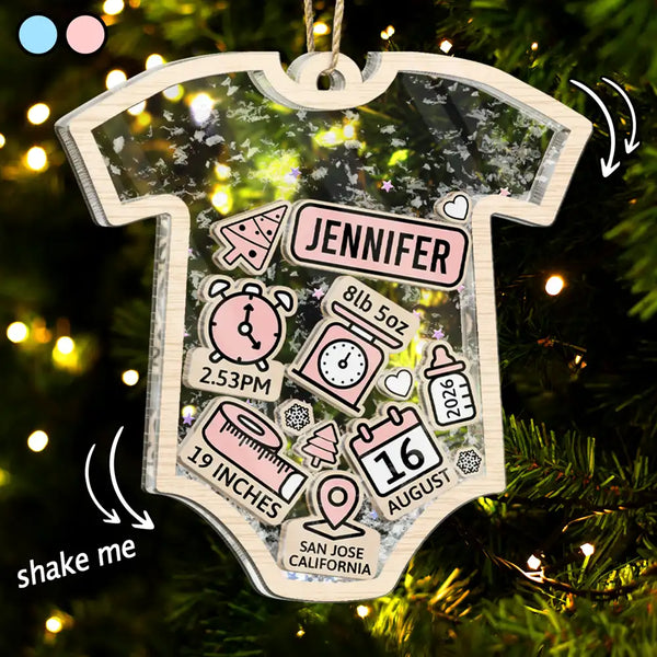 Christmas,New Dad,New baby,New Mom,Happy,Custom Photo - Baby Onise Baby Information - Personalized 3-Layered Acrylic Shaker Ornament