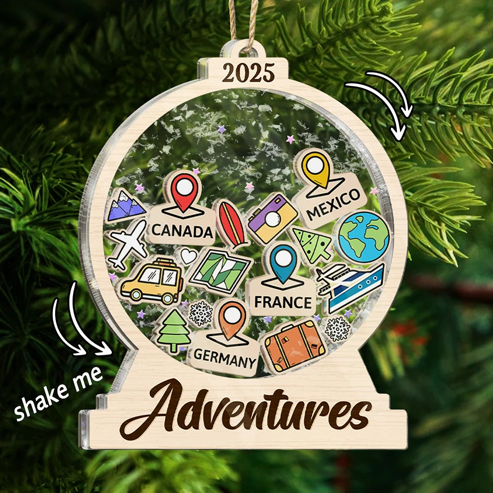 Travel Goal, Destination Of The Year - Personalized 3-Layered Acrylic Shaker Ornament