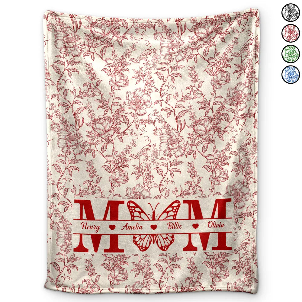 Gift For Mother,Gift For Grandma,Happy - Grandma Mom Toile De Jouy Pattern - Personalized Fleece Blanket, Sherpa Blanket