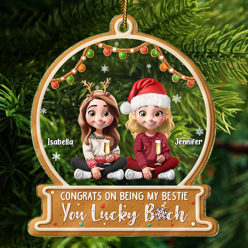Christmas,Gift For Bestie,Happy - Christmas Congrats On Being My Bestie 3D Effect Gingerbread Style - Personalized Custom Shaped Acrylic Ornament