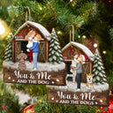 Dog Couple,Dog Lovers,Dog Mom,Dog Dad,Happy - You And Me And The Dogs Pet Couple Red Barn - Personalized Custom Shaped Wooden Ornament
