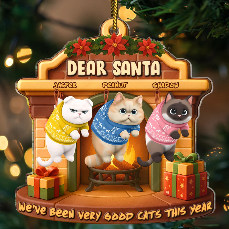 Cat Lovers,Cat Mom,Cat Dad,Cat Couple,Christmas,Top Market,Happy - On The Naughty List We Regret Nothing 3D Effect Hanging Cat - Personalized Custom Shaped Acrylic Ornament