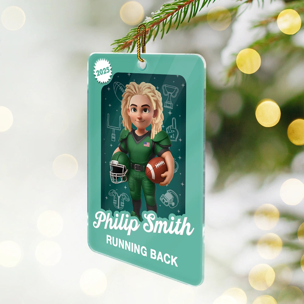 Gift For Yourself,Gift For Women,Gift For Men,Christmas,Happy,Football - 3D Effect Football Player Toy Box - Personalized Custom Shaped Acrylic Ornament