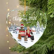 Couple & Pets Christmas - Personalized Heart Shaped Glass Ornament