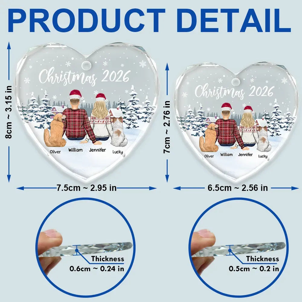 Couple & Pets Christmas - Personalized Heart Shaped Glass Ornament