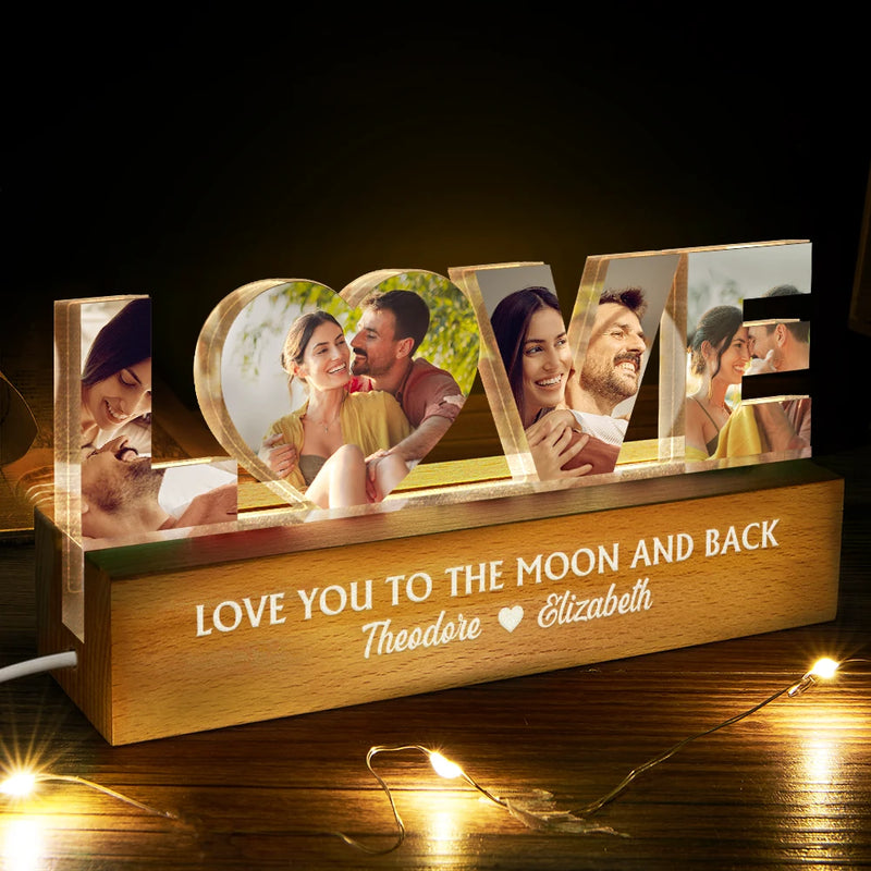 Old Couples,Gift For Husband,Gift For Wife,Gift For Boyfriend,Gift For Girlfriend,LGBT,Love,Custom Photo - Custom Photo Love You To The Moon And Back - Personalized Custom Shaped LED Light
