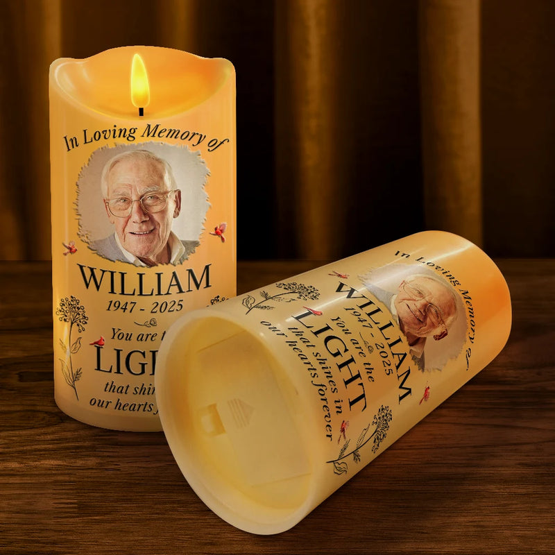 Sad,Memorial,Gift For Grandparents,Gift For Sibling,Family,Parents,Pet Lovers - Custom Photo You Are The Light That Shines Our Heart Forever Memorial - Personalized Flameless LED Candle