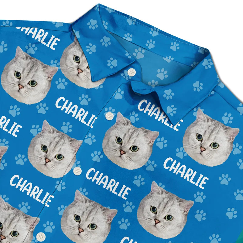 Cat Lovers,Pet Lovers,Dog Lovers,Dog Mom,Dog Dad,Cat Mom,Cat Dad,Happy - Custom Photo Funny Pet Face Pattern Dog Cat Family - Personalized Hawaiian Shirt