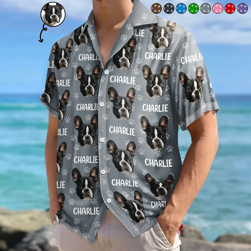Cat Lovers,Pet Lovers,Dog Lovers,Dog Mom,Dog Dad,Cat Mom,Cat Dad,Happy - Custom Photo Funny Pet Face Pattern Dog Cat Family - Personalized Hawaiian Shirt
