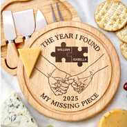 Gift For Couples,Love - The Year I Found My Missing Piece Charcuterie Couple - Personalized Cheese Board Set