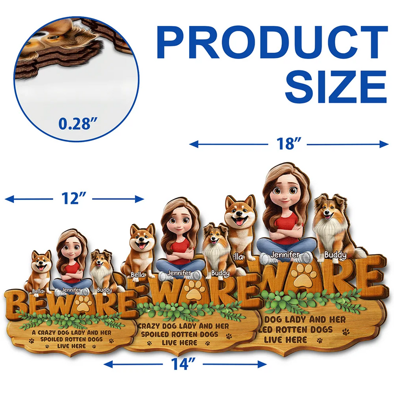 Pet Lovers,Pet Mom,Pet Dad,Pet Couple,Cat Lovers,Cat Mom,Cat Dad,Cat Couple,Dog Lovers,Dog Mom,Dog Dad,Dog Couple,Gift For Women,Gift For Men,Happy,Top Market - 3D Effect A Crazy Dog Cat Lady And Her Spoiled Rotten Dogs Cats - Personalized Custom Shaped Wood Sign
