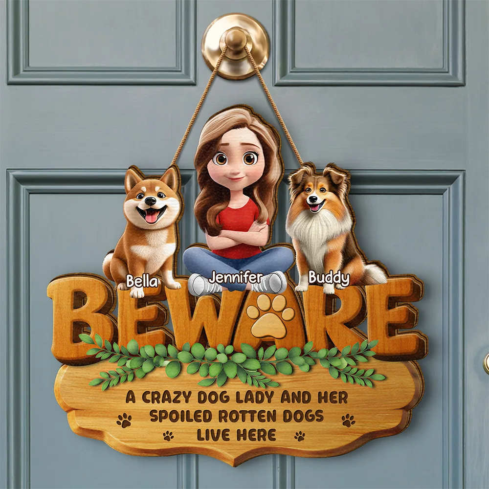 3D Effect A Crazy Dog Cat Lady And Her Spoiled Rotten Dogs Cats - Personalized Custom Shaped Wood Sign