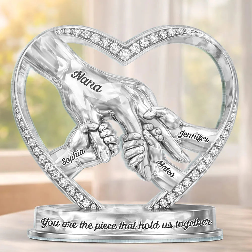 Gift For Mother,Gift For Grandma,Happy,Icon - Mom Grandma Holding Hands 3D Effect - Personalized Custom Shaped Acrylic Plaque