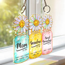 Gift For Grandma,Grandma - Grandkids,Happy,Icon - Flower Mason Jar Mom Grandma Stained Glass Effect - Personalized Window Hanging Suncatcher Ornament