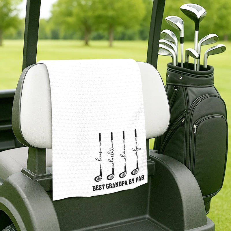 Gift For Father,Gift For Grandpa,Golf,Happy,Icon - Best Dad Grandpa By Par Golf Clubs - Personalized Golf Towel
