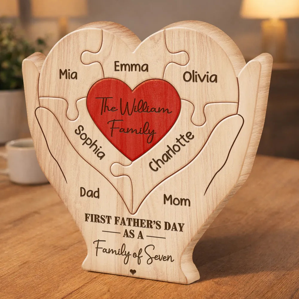 Family,Gift For Father,Happy,Non-Eng,Adorable - First Time Ever As Family Of Four Members - Personalized Custom Shaped Wooden Puzzle