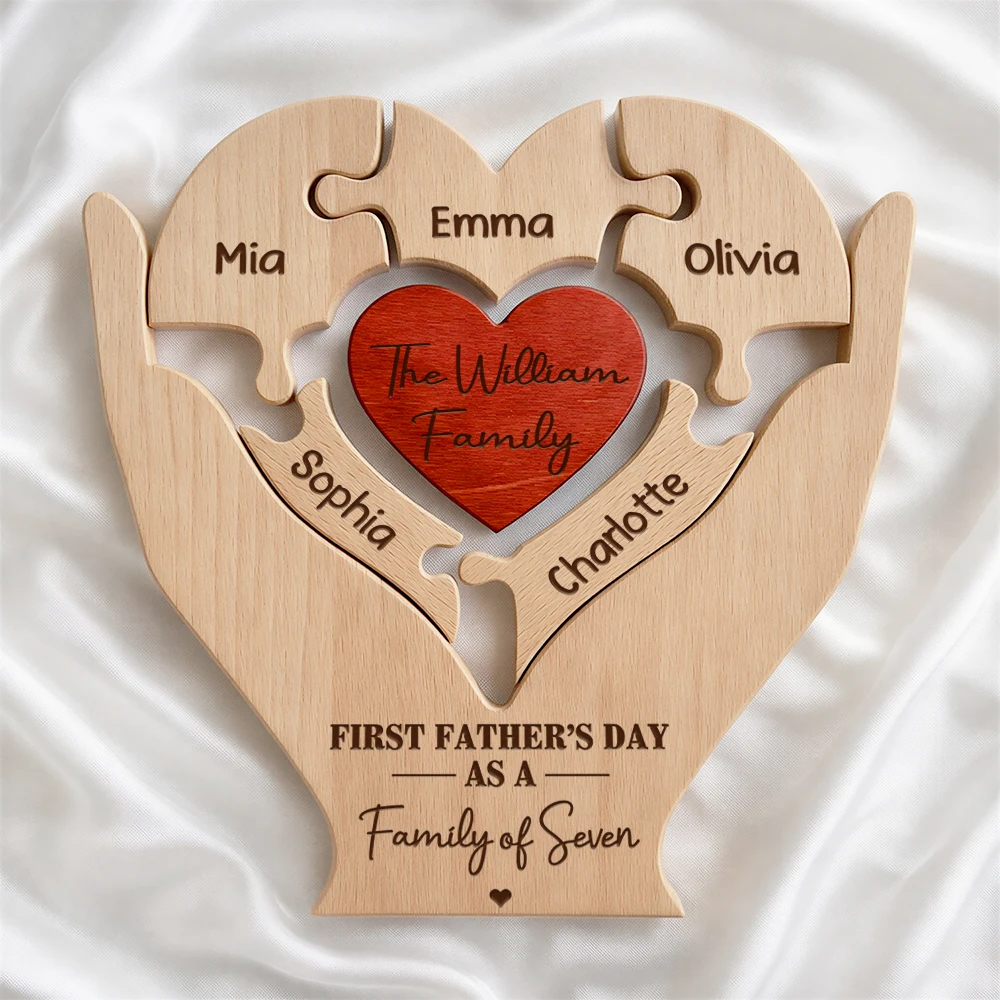 Family,Gift For Father,Happy,Non-Eng,Adorable - First Time Ever As Family Of Four Members - Personalized Custom Shaped Wooden Puzzle