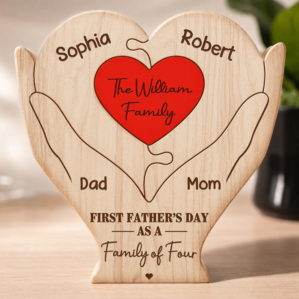 Family,Gift For Father,Happy,Non-Eng,Adorable - First Time Ever As Family Of Four Members - Personalized Custom Shaped Wooden Puzzle