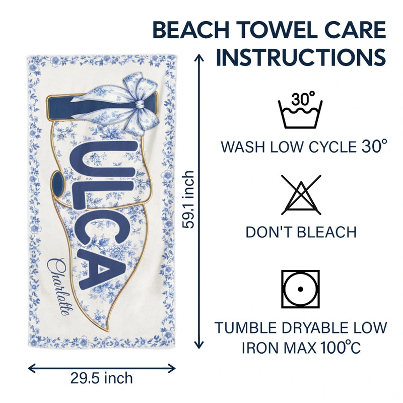 Graduation,Gift For Women,Gift For Bestie,Top Market,Non-Eng,Warp Text,Adorable - School Pennant Flag Summer Graduation Chinoiserie Toile - Personalized Beach Towel